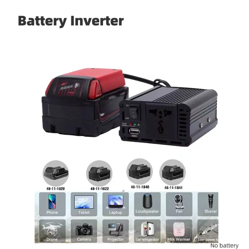 200W Cordless Power Battery Converter Portable Inverter for Milwaukee 18V Lithium Inverter Generator w/USB Adapter (Tool Only)