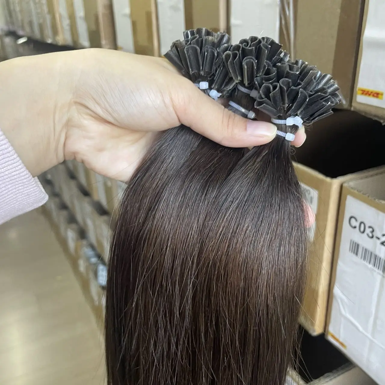 

Keratin U Tip Hair Extensions Human Hair Darkest Brown 2# 12“-20” 50 Strand Nail Extension Tips Real Human Hair Prebonded Hair