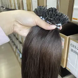 Keratin U Tip Hair Extensions Human Hair Darkest Brown 2# 12“-20”  50 Strand Nail Extension Tips Real Human Hair Prebonded Hair