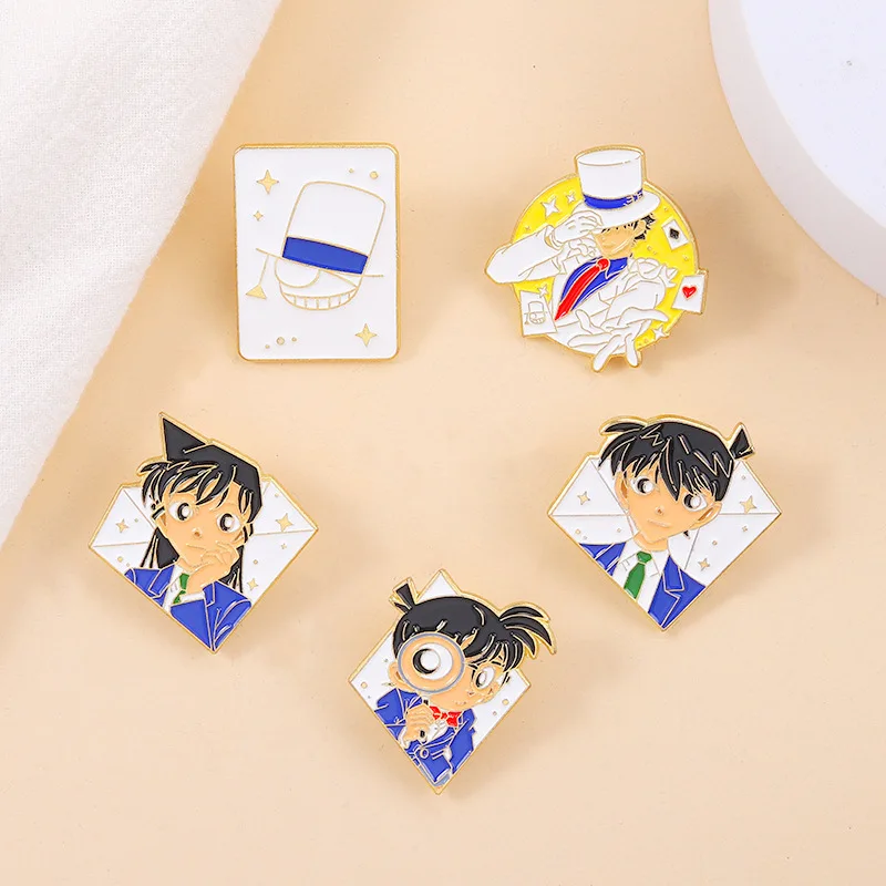 Japanese Anime Detective Enamel Pins Cartoon Kudou Mouri Ran Brooch Bag Lapel Badge Jewelry Gift for Kids Friends wholesale