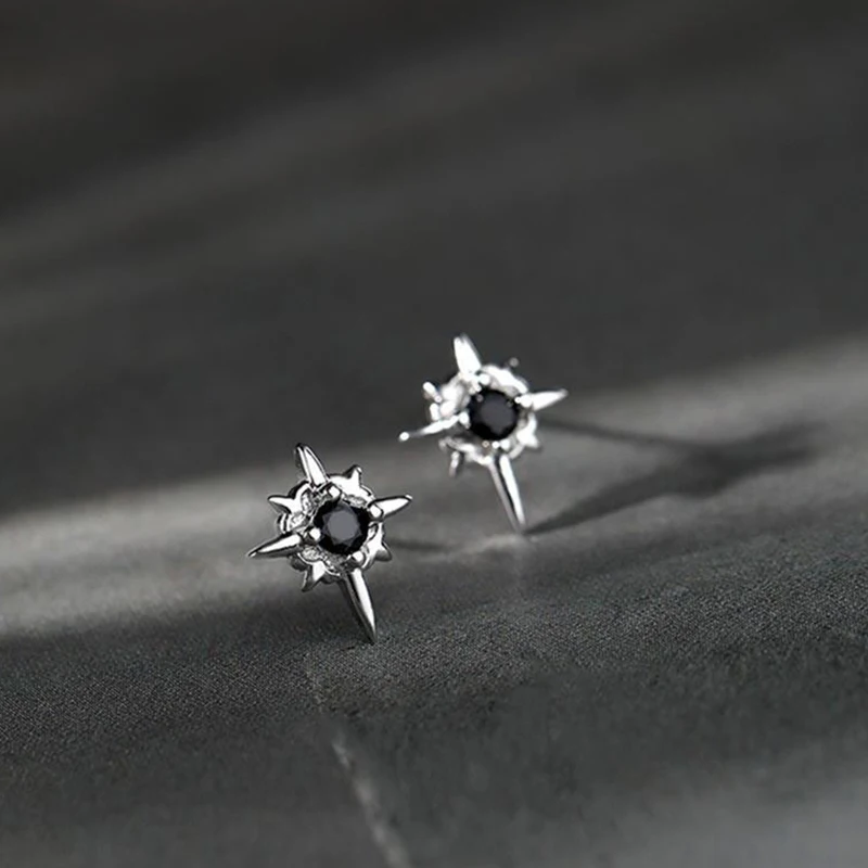 1Pair Trendy Black Zircon Star Stud Earrings For Men Women Couple White Personality Hip-hop Earrings Party Accessories Jewelry