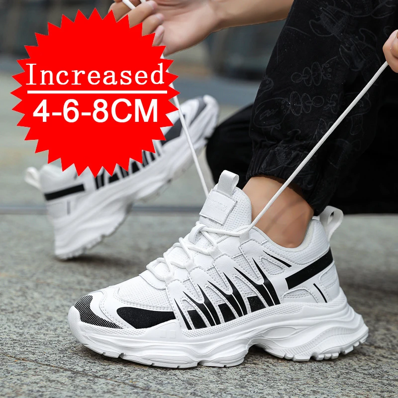 Summer Genuine Leather Shoes Breathable Mesh 4/6/8CM New Invisible Height Increasing Shoes Casual Fashion Sport Platform Shoes