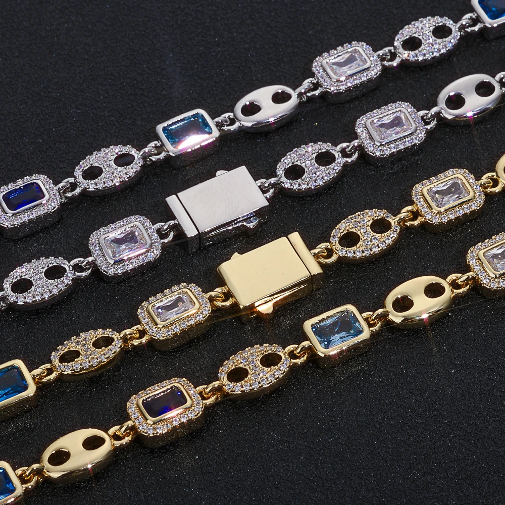 

NY Fashion Pig Nose Choker Necklace 18k Gold Plated Geometric Gemstone Blue White Zircon Fine Jewelry