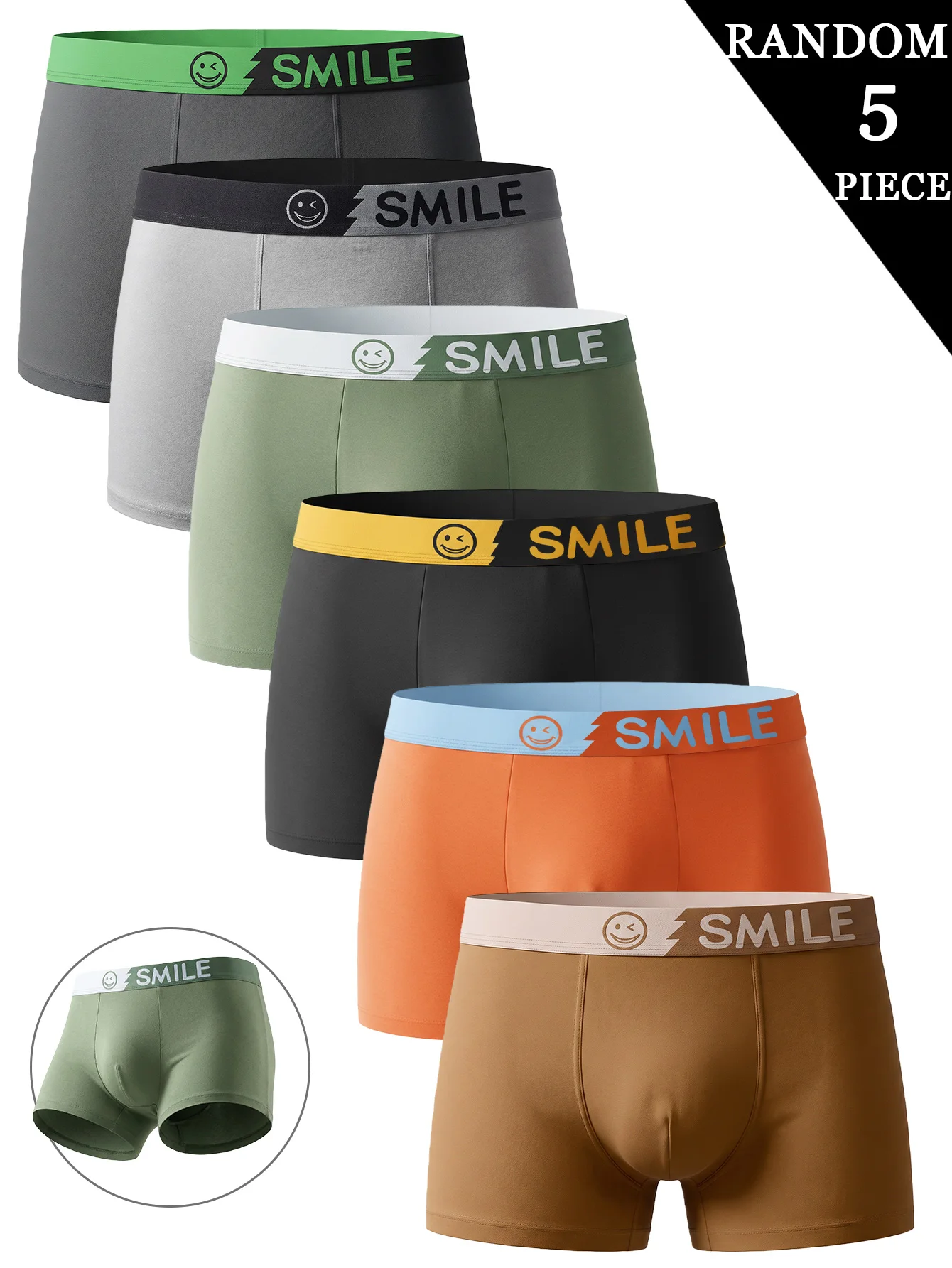 

5-pack Random Style Men's Breathable Soft Boxer Shorts, Sporty Style Elastic Comfortable Men's Underwear Briefs, Perfect for Dai
