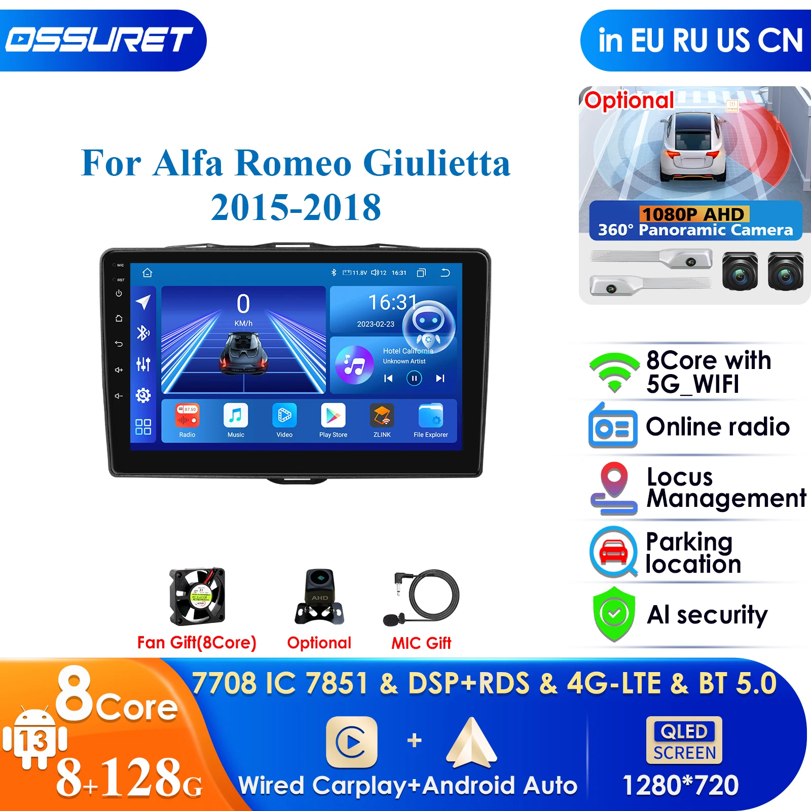 Carplay 4G Android 13 2Din Car Radio GPS for Alfa Romeo Giulietta 2015 - 2018 Furgonato Multimedia Video Player Stereo Head Unit