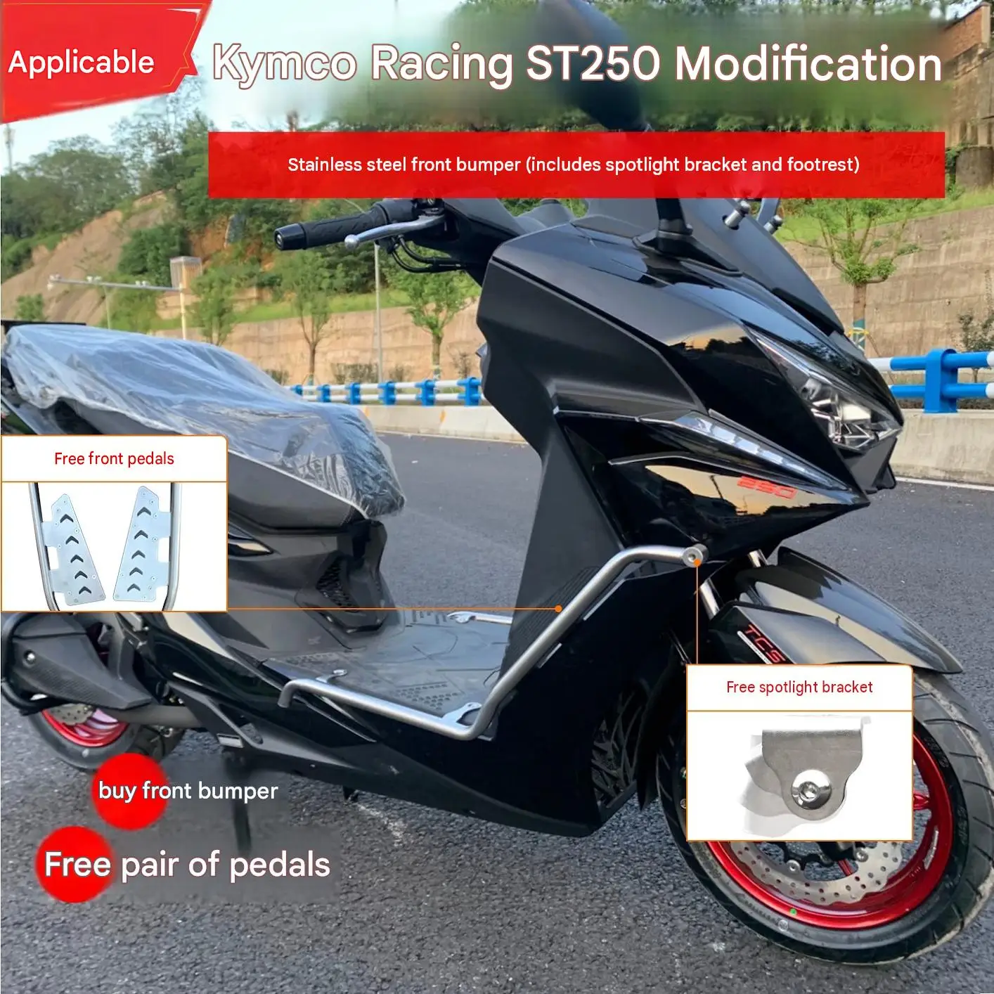 For KYMCO Xciting ST250 Large-Scooter Anti-Collision Front Bumper Assembly Heat-Dissipation Housing Avoidance