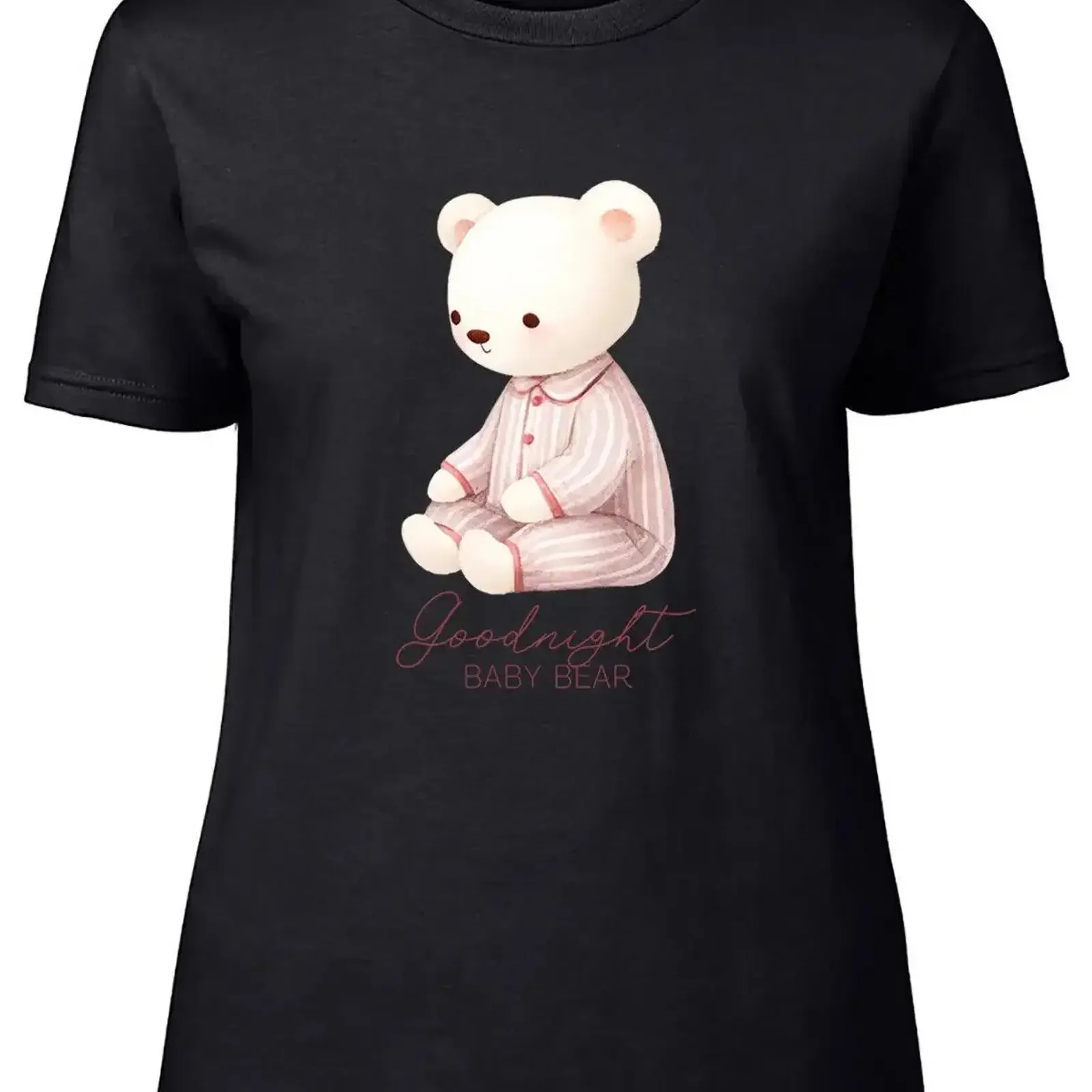 

Goodnight Baby Bear Womens T Shirt Teddy in Pyjamas Ladies vintage Washed Soft Breathable Stretched graphic homme Unisex