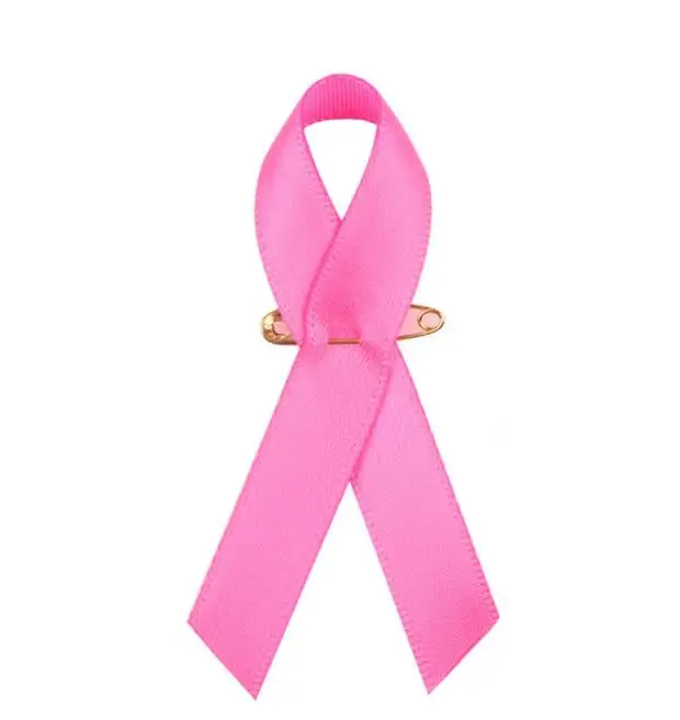 1000pcs Hot Pink Breast Cancer Awareness Ribbons Bow with Golden/Sliver Safty Pin Free Shipping