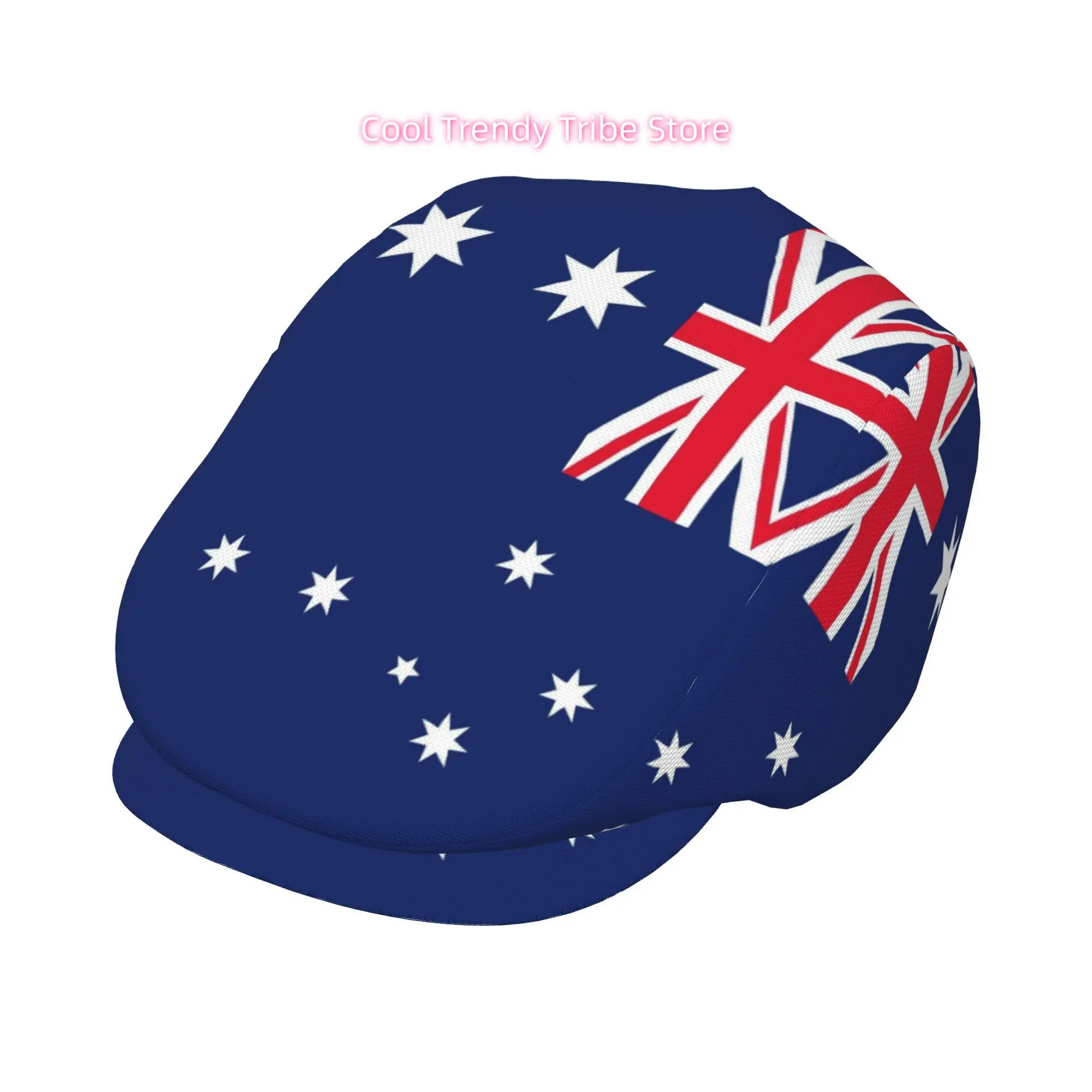 Australian Flag Close-Up Design All-Over Print Flat-Top Hats for Men And Women, Newsboy Caps, Berets, Irish Hats, Driver Caps, R
