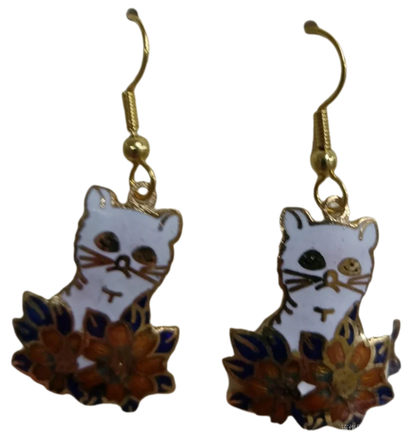 Cute Enamel filigree Cat Drop Earrings Cloisonne Animal Jewelry Women Accessories Chinese Traditional crafts Copper Gilded Hook