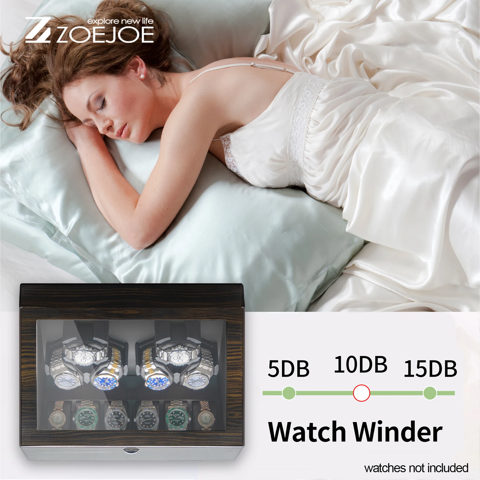 ZOEJOE Enrolador de relógio para enrolamento de relógio, cabo USB, design de luz de energia, superfície de pintura preta, caixas enroladoras de relógio para homens e mulheres