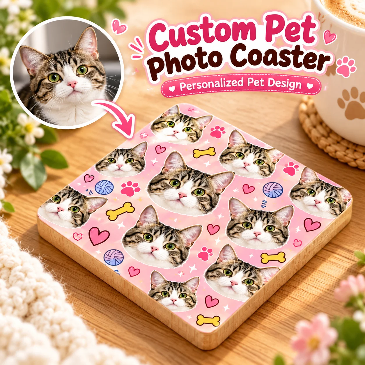 Custom Cup Mat Wooden Square Coasters Personalized Photo Text Pattern Customized Wood Cup Mat Decorative Coasters for Home