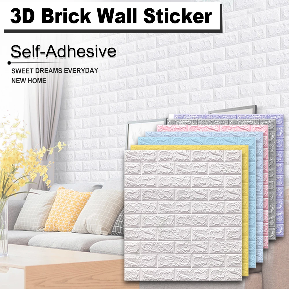 

3D Wall Sticker 70x77 cm For Living Room Kitchen TV Backdrop Waterproof Imitation Brick Self Adhesive 10 Pcs Wallpaper