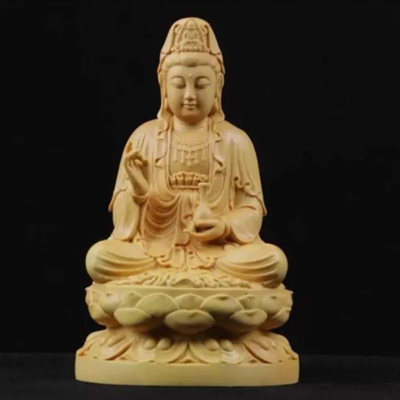 Wood Carving Guanyin Bodhisattva Figurine Buddha Sculpture Lucky Crafts