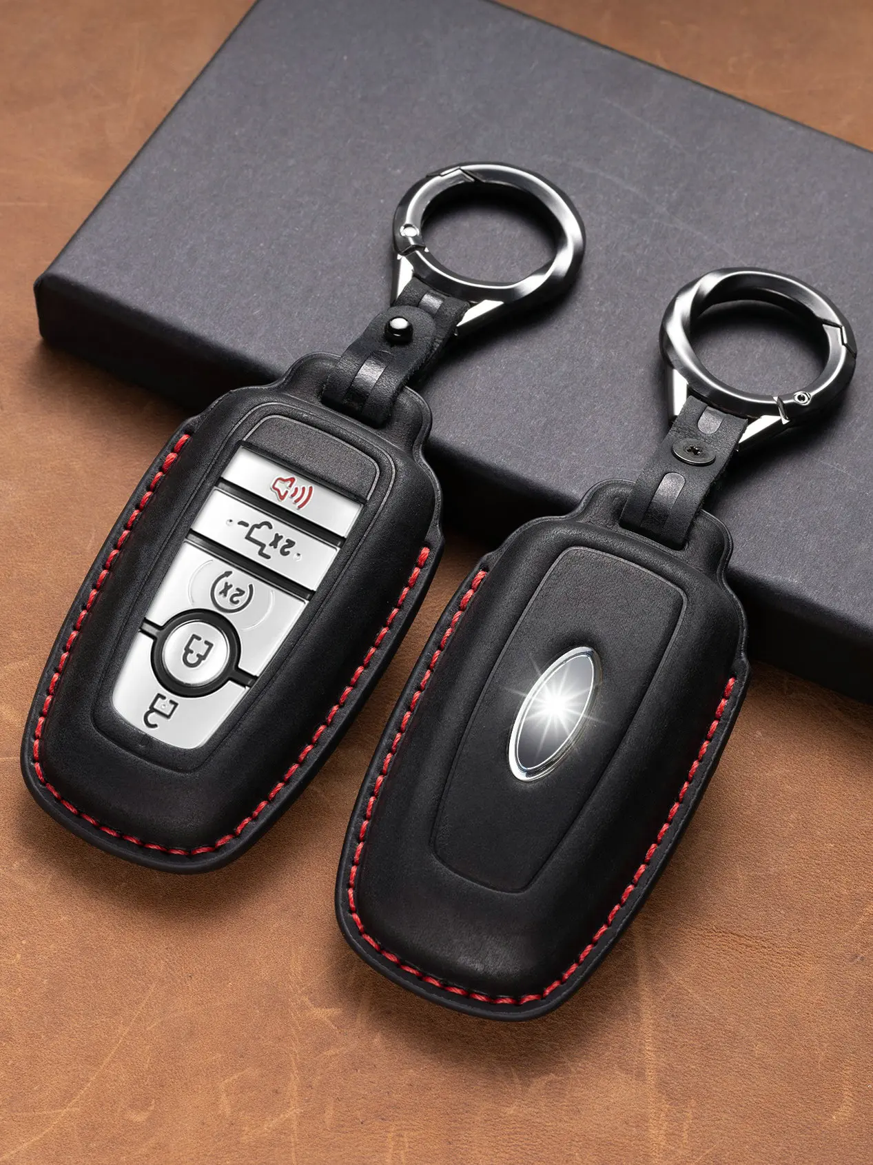 Key Fob Cover Leather Car Key Case Holder Keychain for Ford Bronco F150 Explorer Mustang Escape Mach E F250 Truck King Ranch