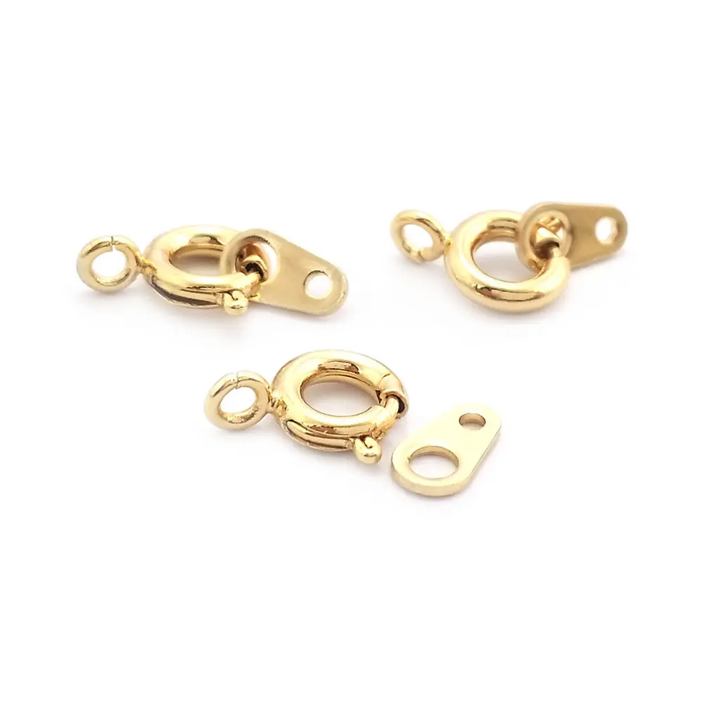 Cierres redondos de resorte de latón chapado en oro de 18 quilates, diámetro 5 mm, 6 mm, 7 mm, cierres para collares, materiales y accesorios para joyería