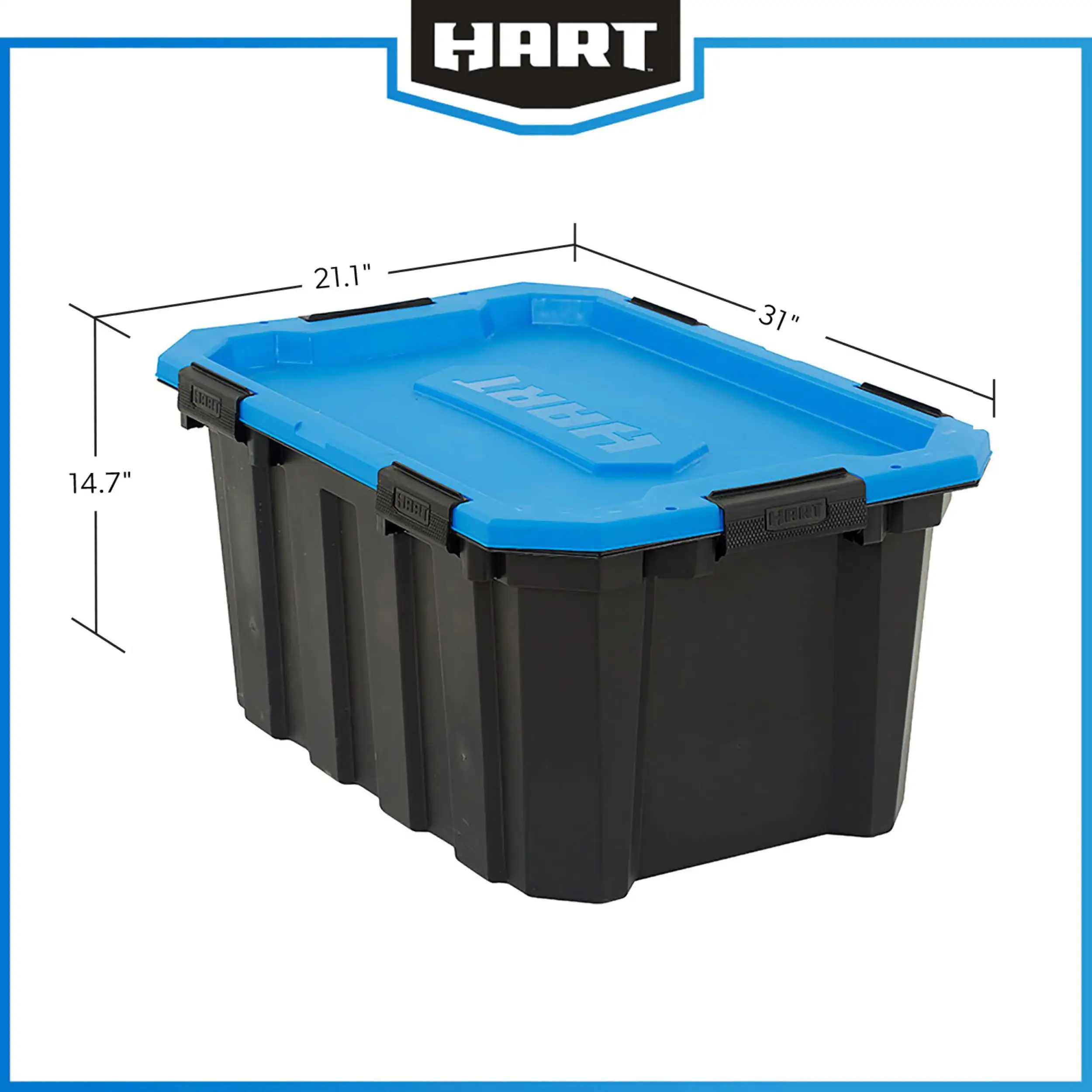 24 Gallon Water Resistant Latching Heavy Duty Plastic Storage Bin Black Base Blue Lid Interchangeable Lid Heavy Duty