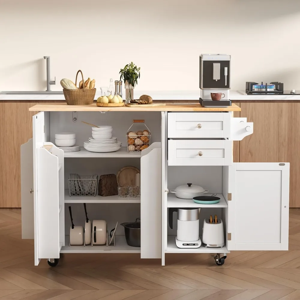 جزيرة مطبخ 50.4 مع أوراق شجر متدلية ومخرج طاقة، عربة جزيرة دوارة للمزرعة مع 3 أرفف توابل على عجلات، موبيل