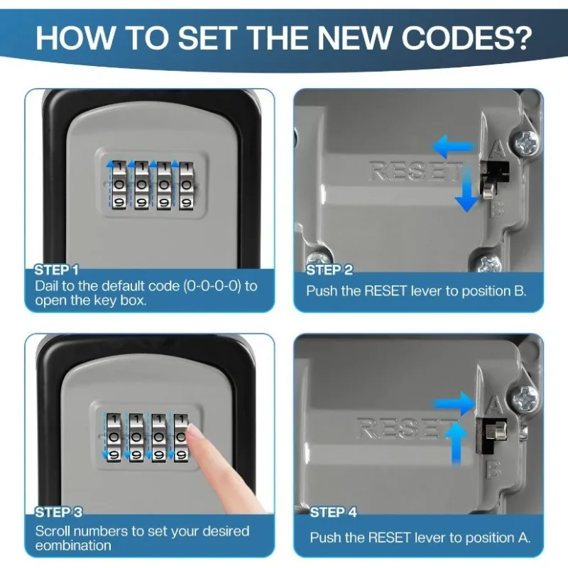 1/2 Pcs Portable 4 Digit Combination Key Lock Box Outdoor Home Safety Wire Rope Safe for House Door Keys and Spare Keys