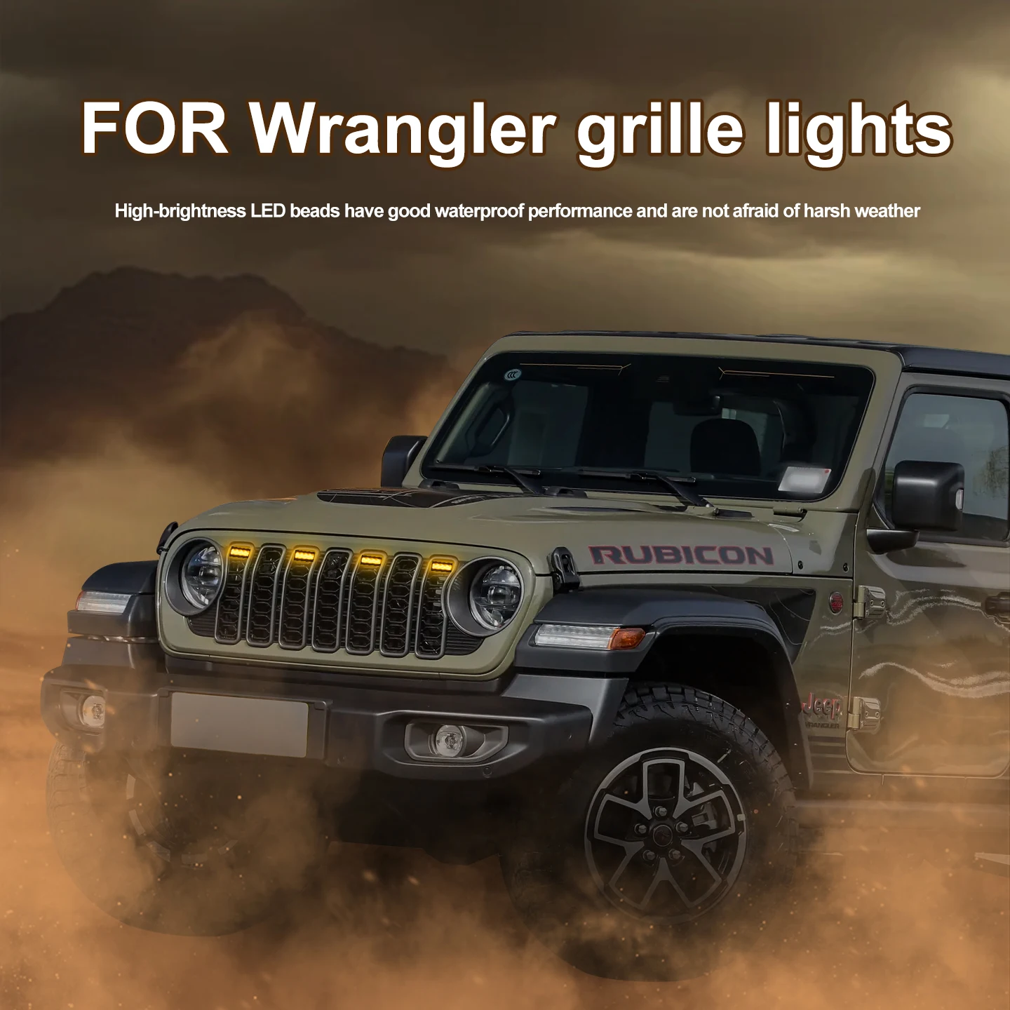 LED Front Grille Amber Warning Lights For 2024-2026 Jeep Wrangler JL Pickup Small Decorative Marker Grille Lamps