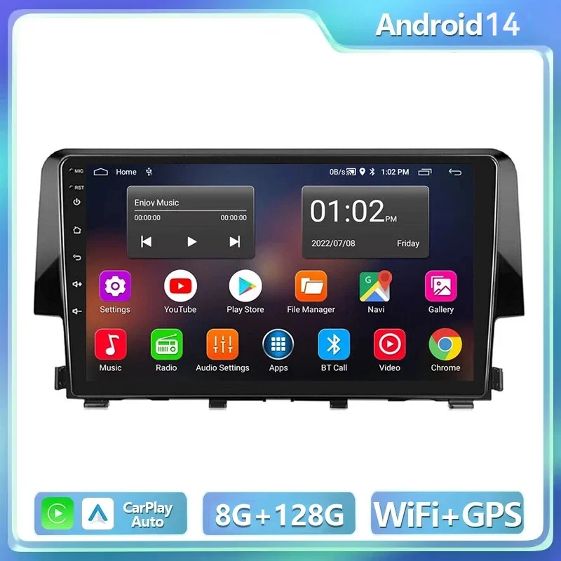 4G Android 14 For Honda Civic 2016 -2019 2020 Car Radio Stereo Multimedia Navigation GPS Video Player DSP Wireless Carplay Auto