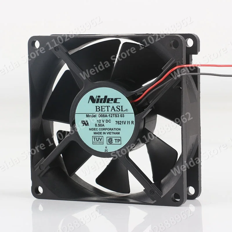 New Nidec 8CM Large air volume DC12V 0.50A 80X80X25MM Double ball Bearing 8025 two-wire D08A-12TS3 03 cooling fan