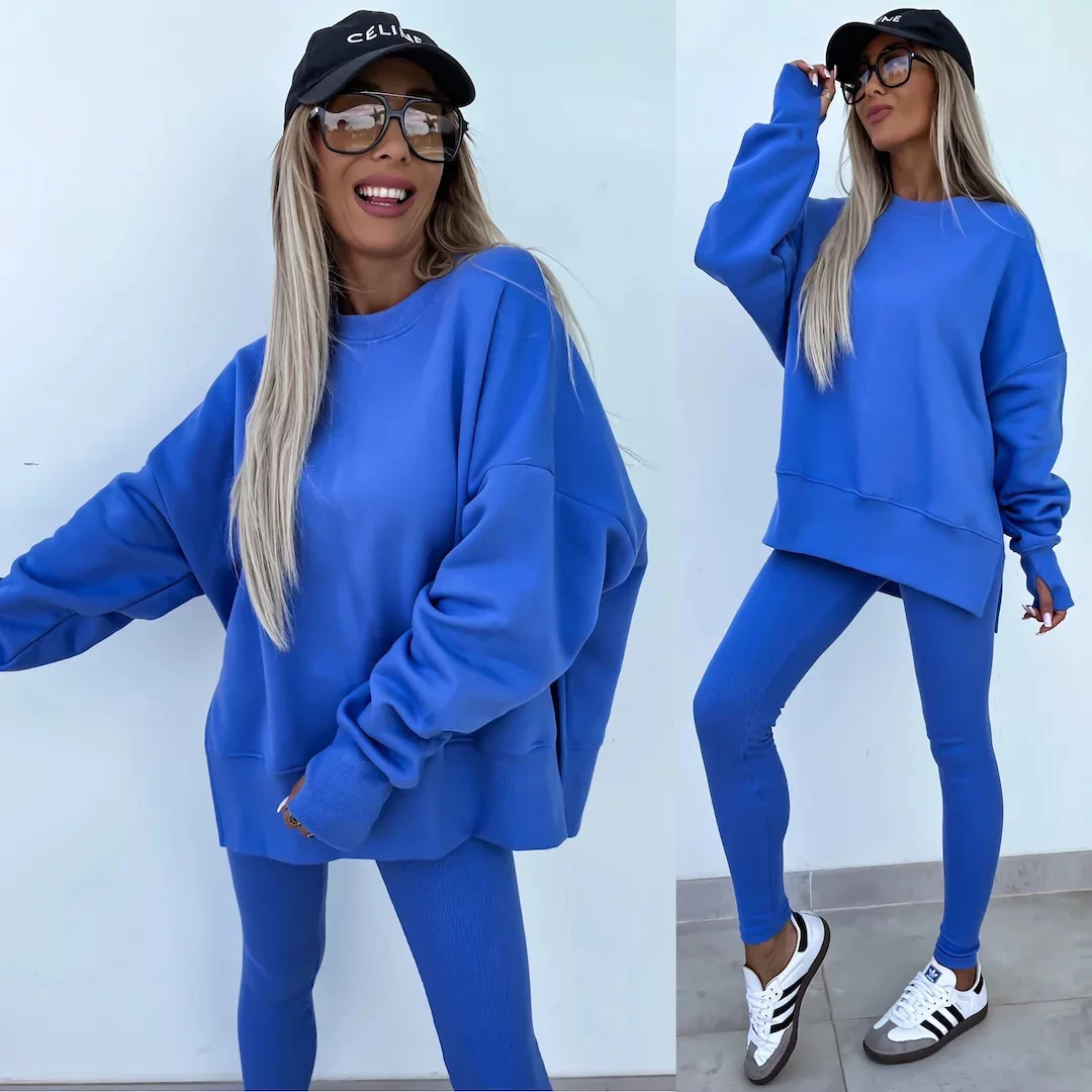 Womens 2 Piece Sweatsuits Set Long Sleeve O Neck Pullover Sweatshirt Joggers Sweatpants Autumn Winter Outfits Tracksuit