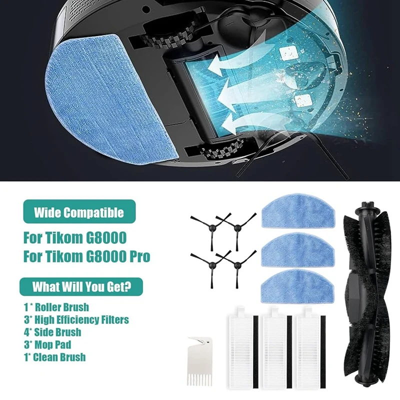 لـ Tikom G8000 / G8000 Pro، لـ Honiture G20، G20 Pro، للمكنسة الكهربائية Laresar Evol 3، فرشاة جانبية رئيسية، فلتر Hepa