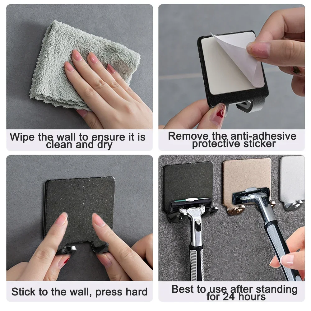 Bathroom Space Aluminum Razor Holder Storage Hook Wall Men Shaving Shaver Shelf Punch Free Razor Rack Accessories Organization image 5