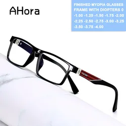 Ahora Men Square Finished Myopia Optical Glasses Frame Diopters Anti Blue Light Nearsighed Computer Eyewear -1.25 1.75 2.25 2.75