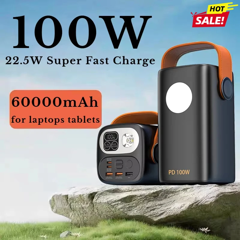 

PD100W Large Capacity 60000mAh Power Bank for IPhone Xiaomi Samsung Laptop Portable USB C Fast Charging External Spare Battery