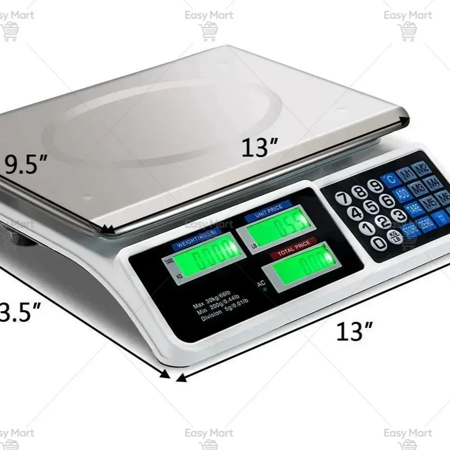 40kg/1g Stainless Steel Electronic Scale Food Meat Counting Weighing Scale Price Computing Scale Store Supermarket Rechargeable