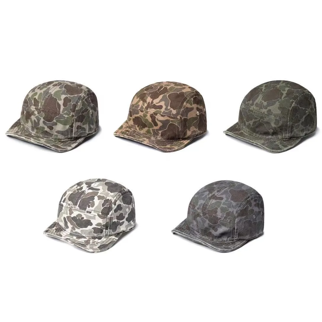 Customized Logo Print American Retro Camouflage Cap Men Tooling Style Soft Brim 5-Panel Hat Short Brim Light Board Baseball Hat