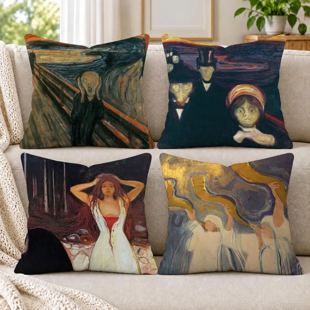 E-Edvard M-Munch Anxiety Cushion Cover Short Plush Double-Sided Printing Sofa Bedroom Living Room Throw Pillow Cover Home Decor