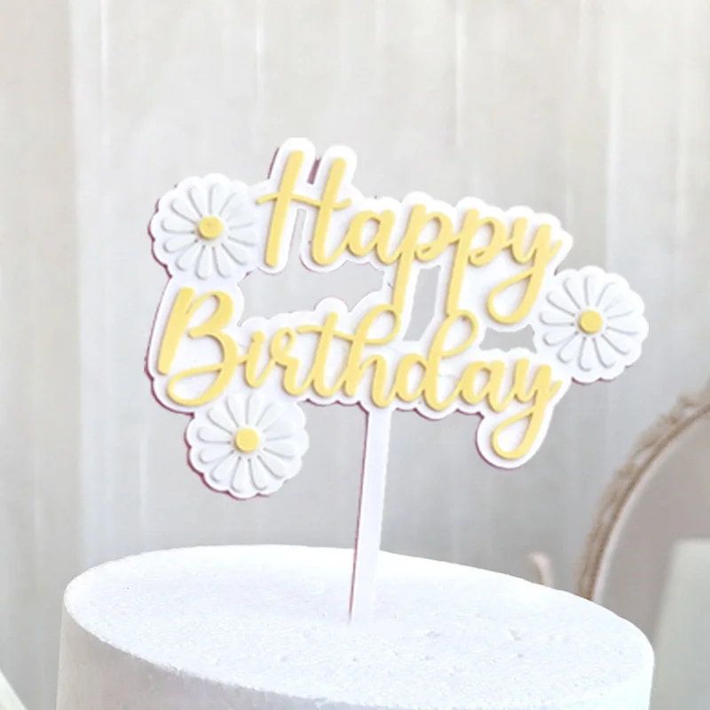 

Daisy Themed Cake Decoration Happy Birthday Cake Topper Acrylic Decor Baby Shower Party Supplies Children Day Dessert Adornment