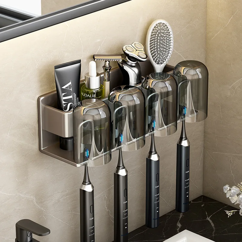 

Toothbrush rack Non perforated mouthwash cup Toothpaste rack Wall mounted bathroom storage box Electric toothbrush rack