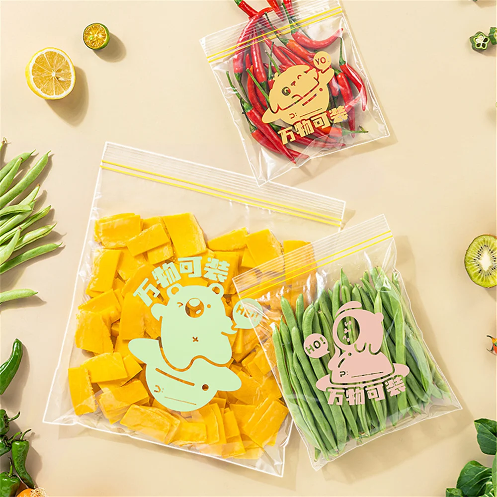 Food Grade Fresh-keeping Bag Cartoon Household Fruit and Vegetables Food Freezing Bag Double-rib Moisture-proof Storage Bags