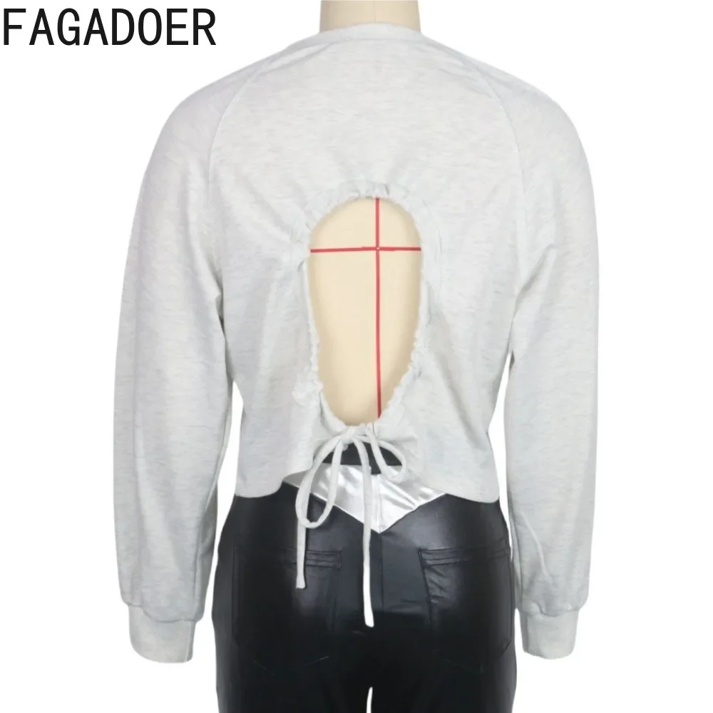 FAGADOER Casual Sweatshirt Women Solid Color Long Sleeves Backless Hollow Out Fashion Tops Female Streetwear Clothing 2025 New