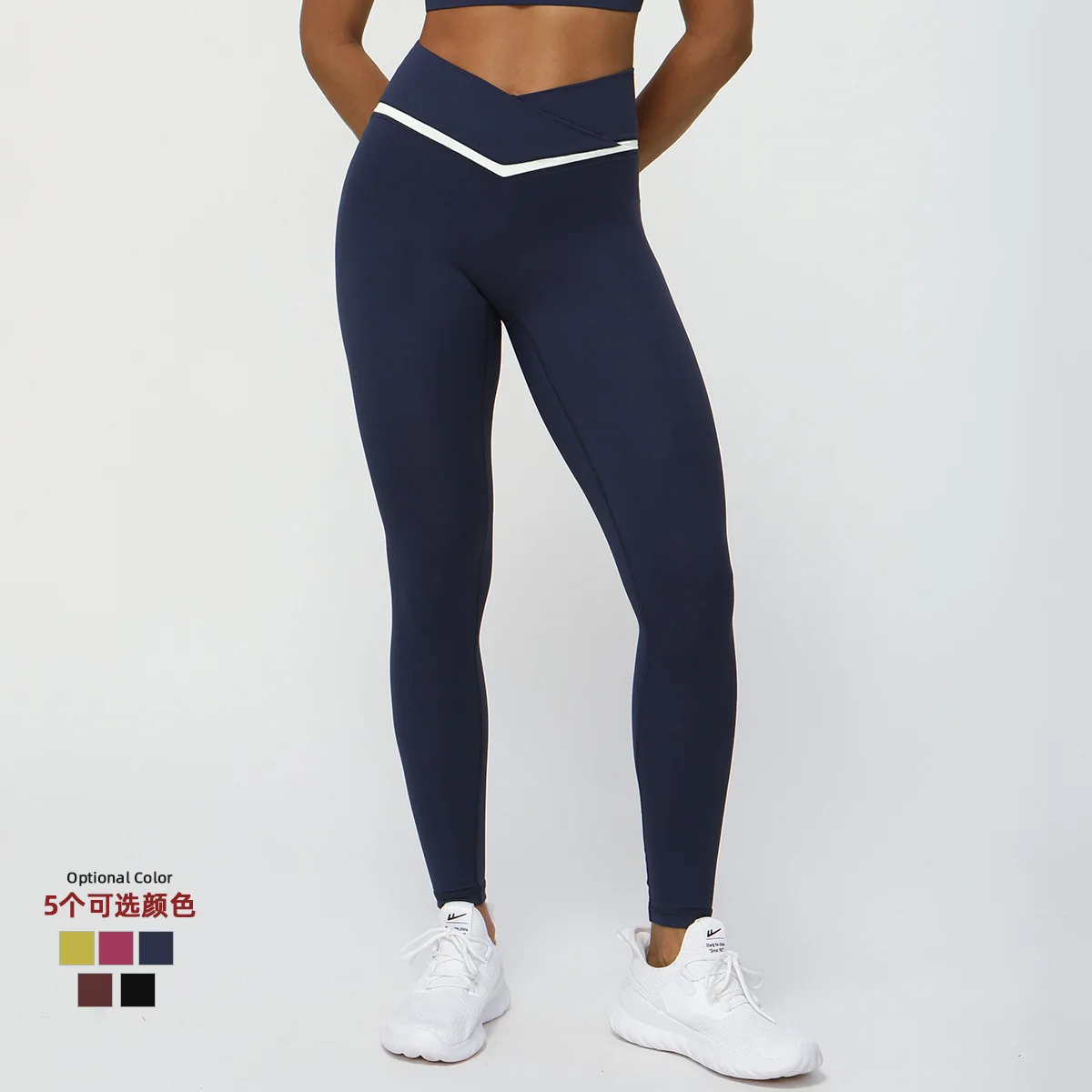 

Body Sculpting Hip-lifting Yoga Pants Contrasting Colors Cross V-waist Tight Sweatpants Outdoor Running Fitness Nine-point