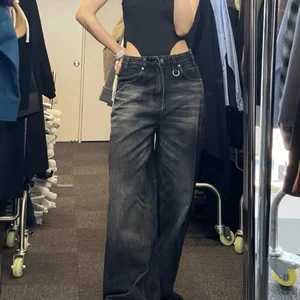 Houzhou-Jeans mit breiter schwarzer Vintage-Frau, große Abmessungen, High Street, koreanische Mode, breite Jeans, Grunge, Y2K, Hip Hop 6 Hauptverkäufe Frauenhosen Pantalona Jeans - №3