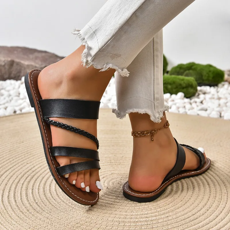 Sandalias Minimalistas Para Mujer, Zapatos Planos A La Moda, Para Vacaciones En La Playa Y Al Aire Libre, Para Verano, 2024