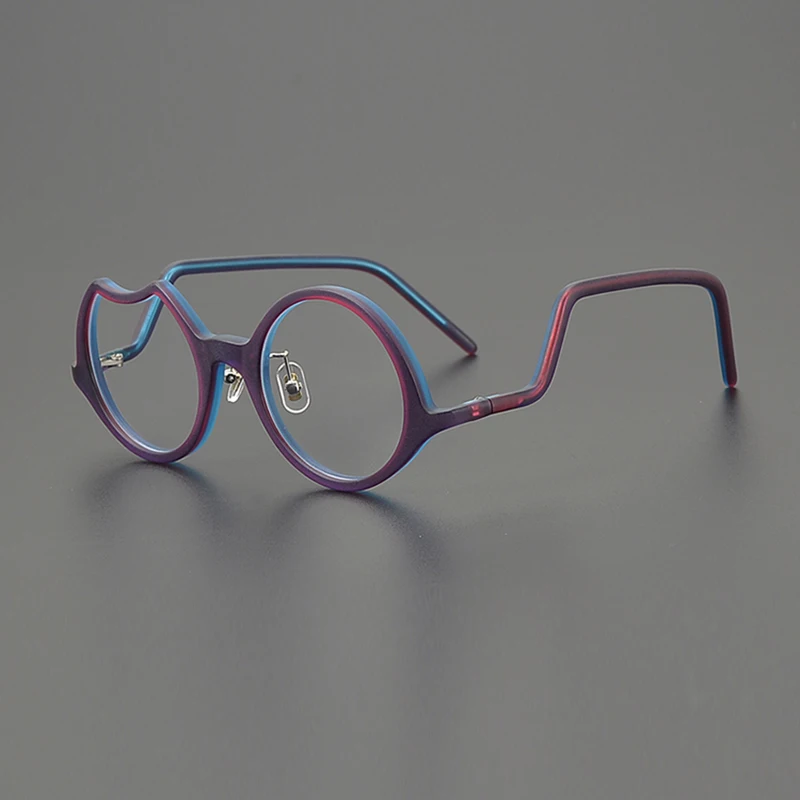 Niche artistic designer frosted patchwork colored glasses frame retro round irregular fashion personality hip hop optical glasse