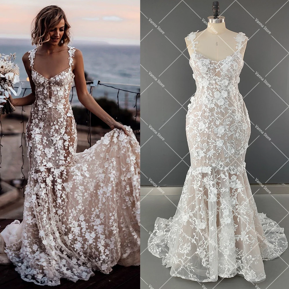 Robe de mariée transparente avec appliques 3D, col en V, dentelle dos nu, gaine sur mesure, grande taille, patients floraux brodés, quoi que ce soit, luxe