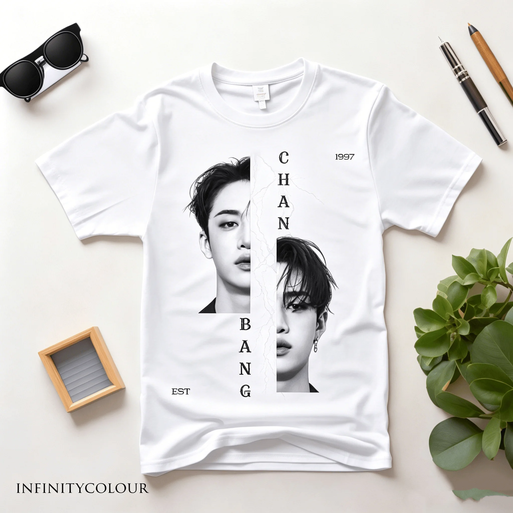 Vintage Bang Chan Stray Kids Face Shirt Bang Chan Retro Shirt Summer Men Women Cotton Y2K Gothic Clothing T-Shirt Street Wear