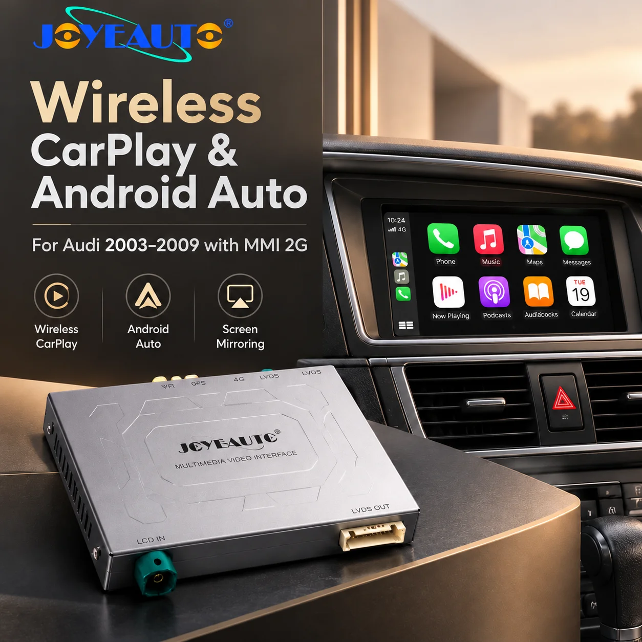 For Audi 2003-2009 MMI 2G JoyeAuto Wireless Apple CarPlay Android Auto Retrofit Box AirPlay Mirror Link Revers Camera