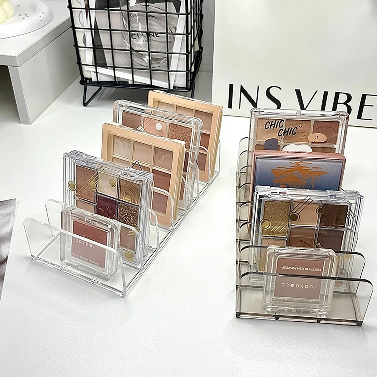 1pc Plastic Transparent 7-Slot Cosmetic Organizer Multi-Functional Makeup Holder Home Office Bathroom Dressing Table Sorting Box