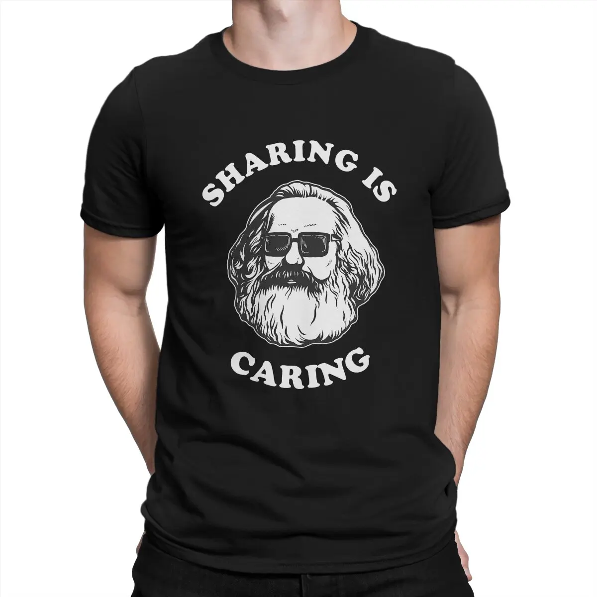 Sharing Is Caring Men T Shirt Karl Marx Casual Tee Shirt Short Sleeve Crewneck T-Shirts Cotton New Arrival Clothes