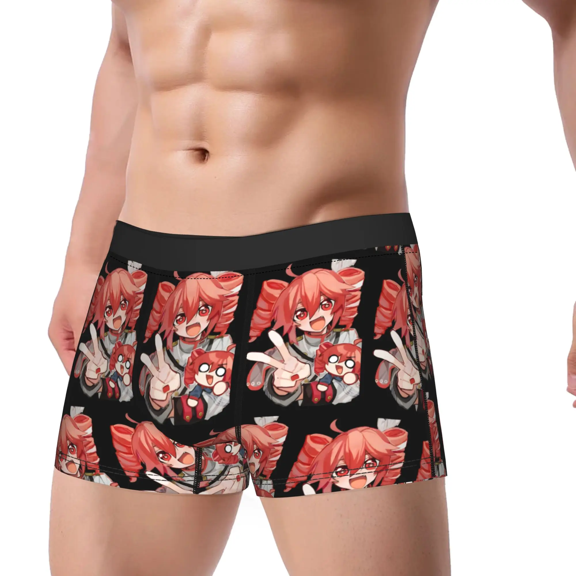 Kasane Teto Peace Sign Chibi Doll Boxer Brief  Underwear Trenky Men's Breathable Boxer Shorts Pattern Plus Size Underpants