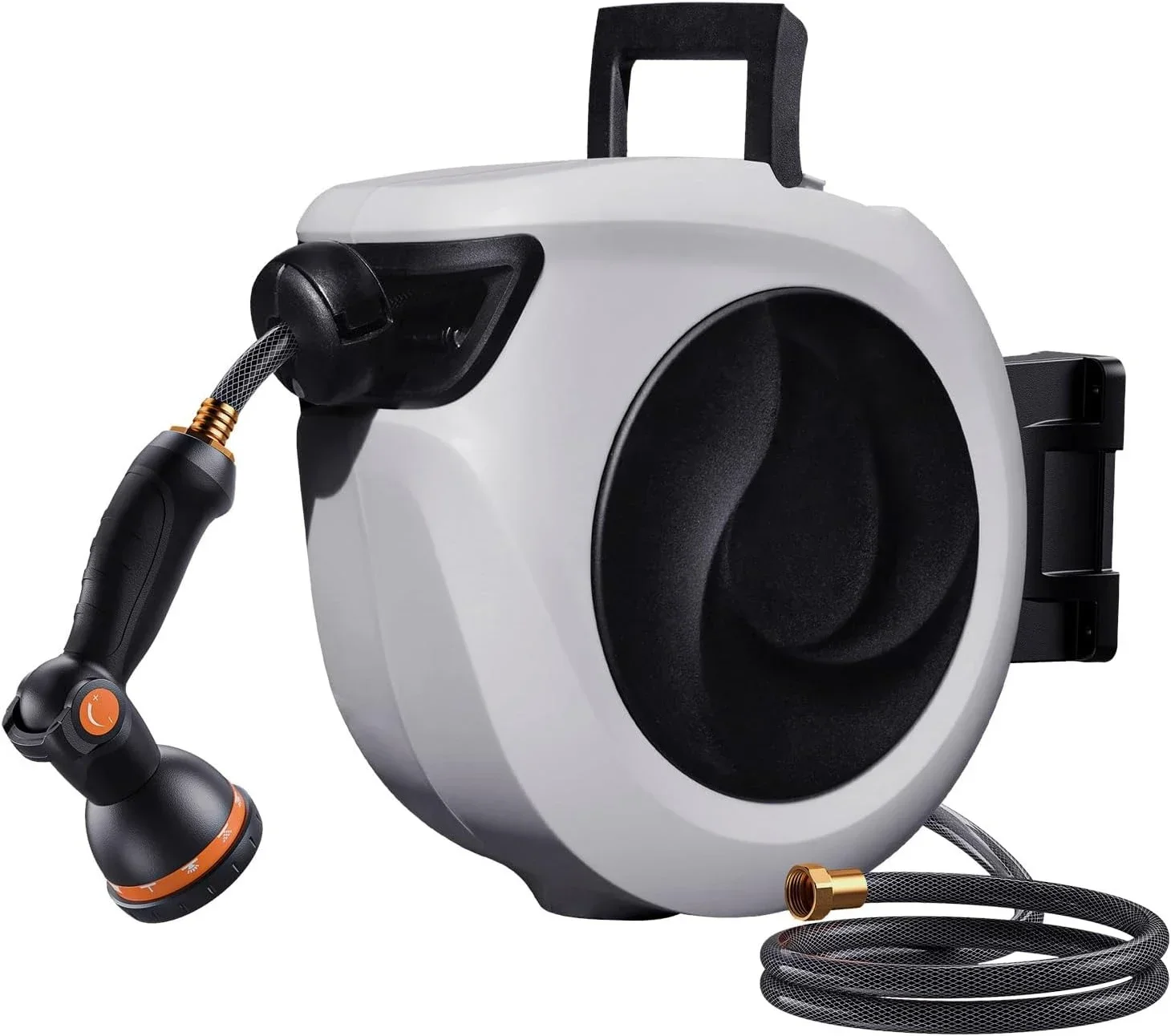 

Retractable Garden Hose Reel 1/2 Inch x 33ft - Wall Mounted Hose Reel with 3/4 Inch Brass Fittings&10-Pattern Nozzle-Auto Rewind