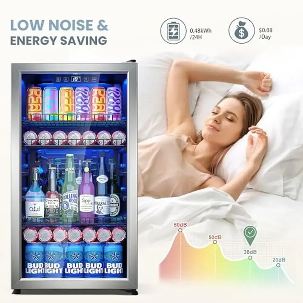 ثلاجة مشروبات بباب زجاجي 3.2 قدم مكعب. أرفف قابلة للتعديل عملية صامتة